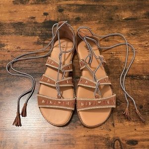 Torrid Faux Leather Embroidered Lace-Up Gladiator Sandals